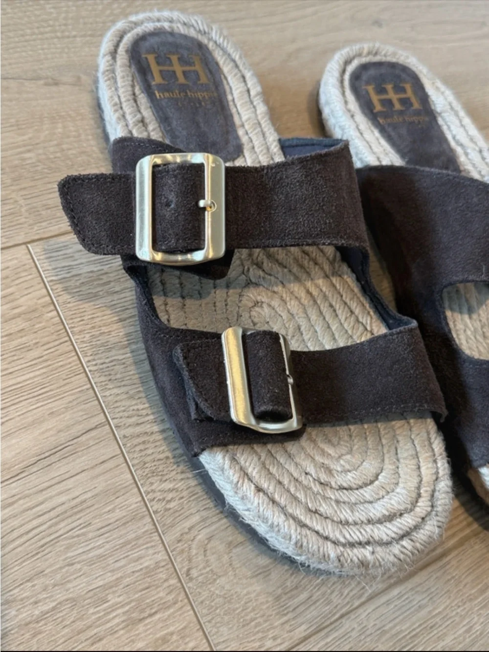 Haute Hippie Shoes Sandals Suede Double Buckle Slide Sandal